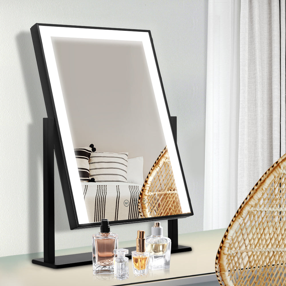 Tabletop vanity mirror with led outlet lights