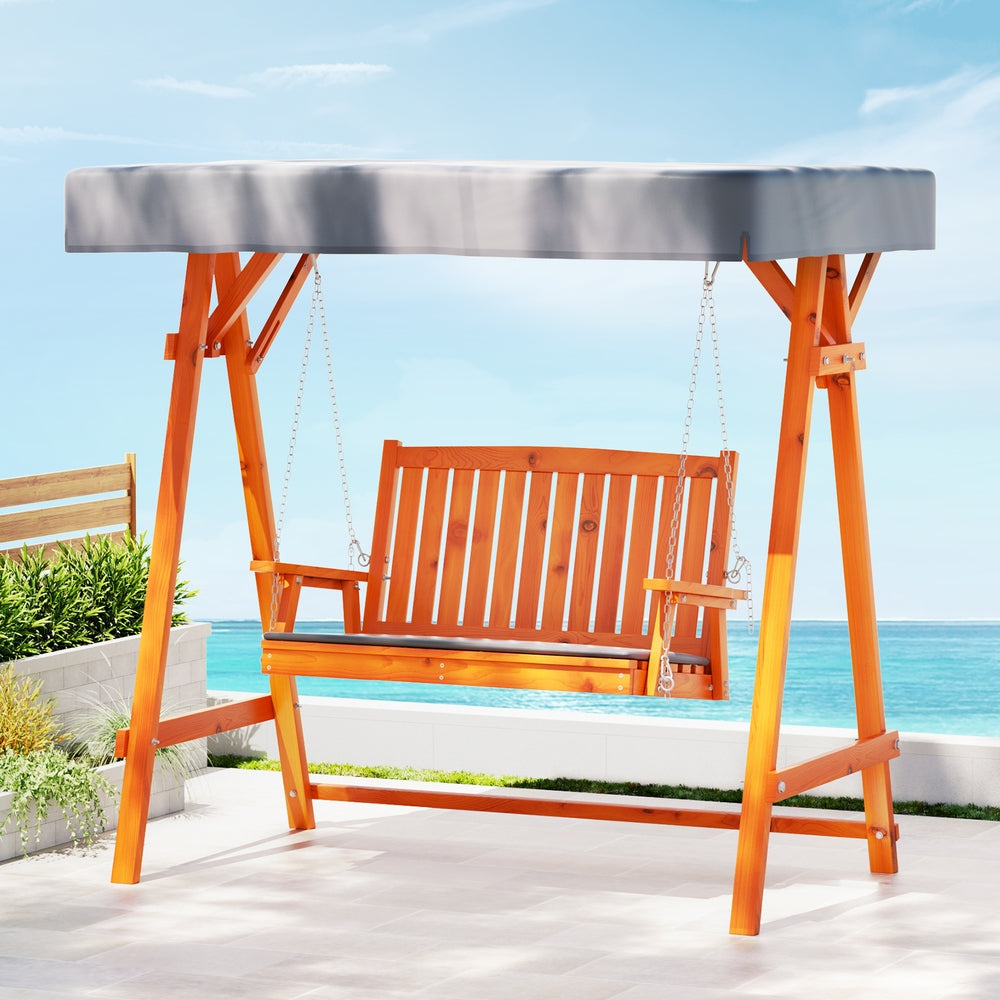 Wooden garden swing seat deals with canopy