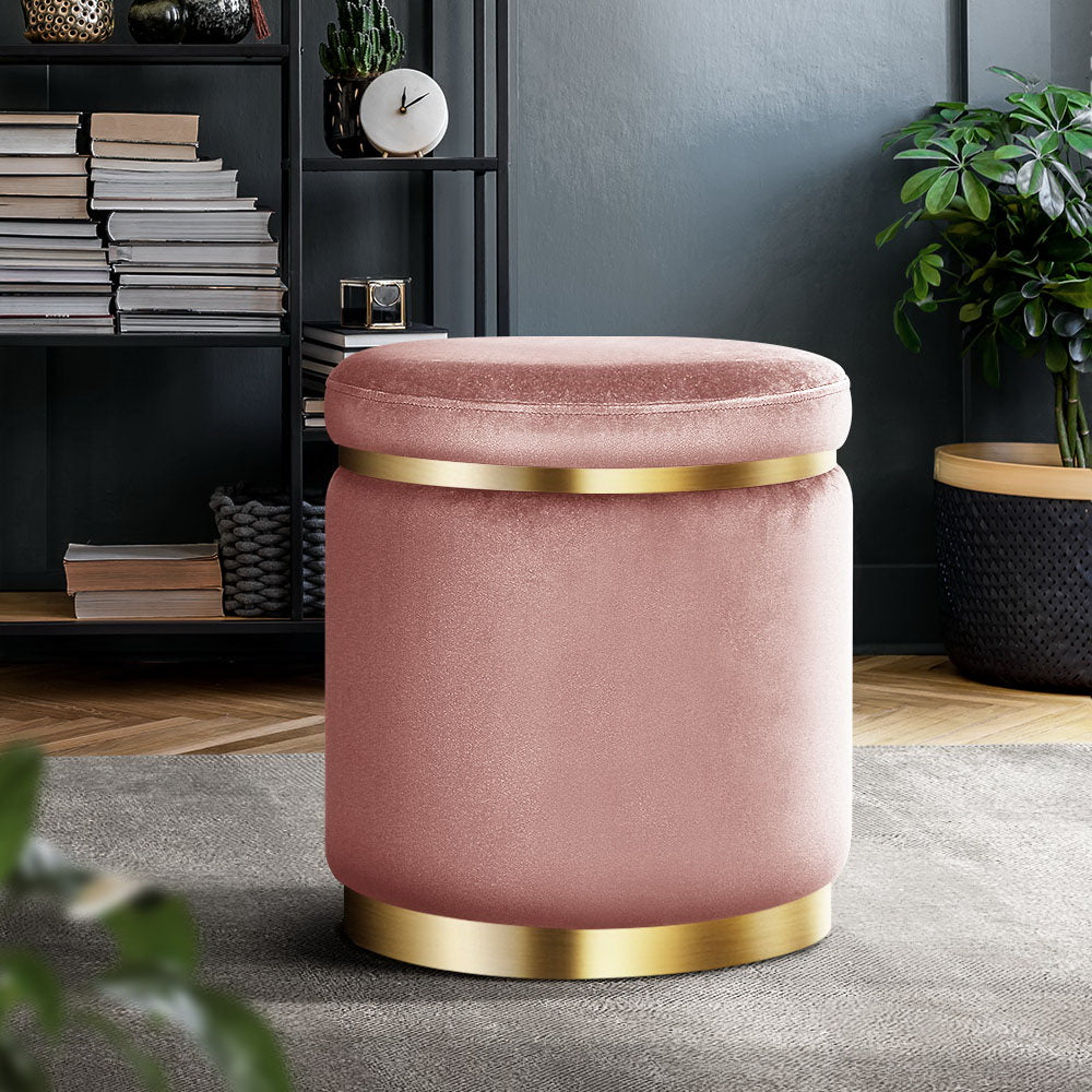 Low Footstool Pouffe Plush Velvet Blush Pink Stool Foot Rest Under