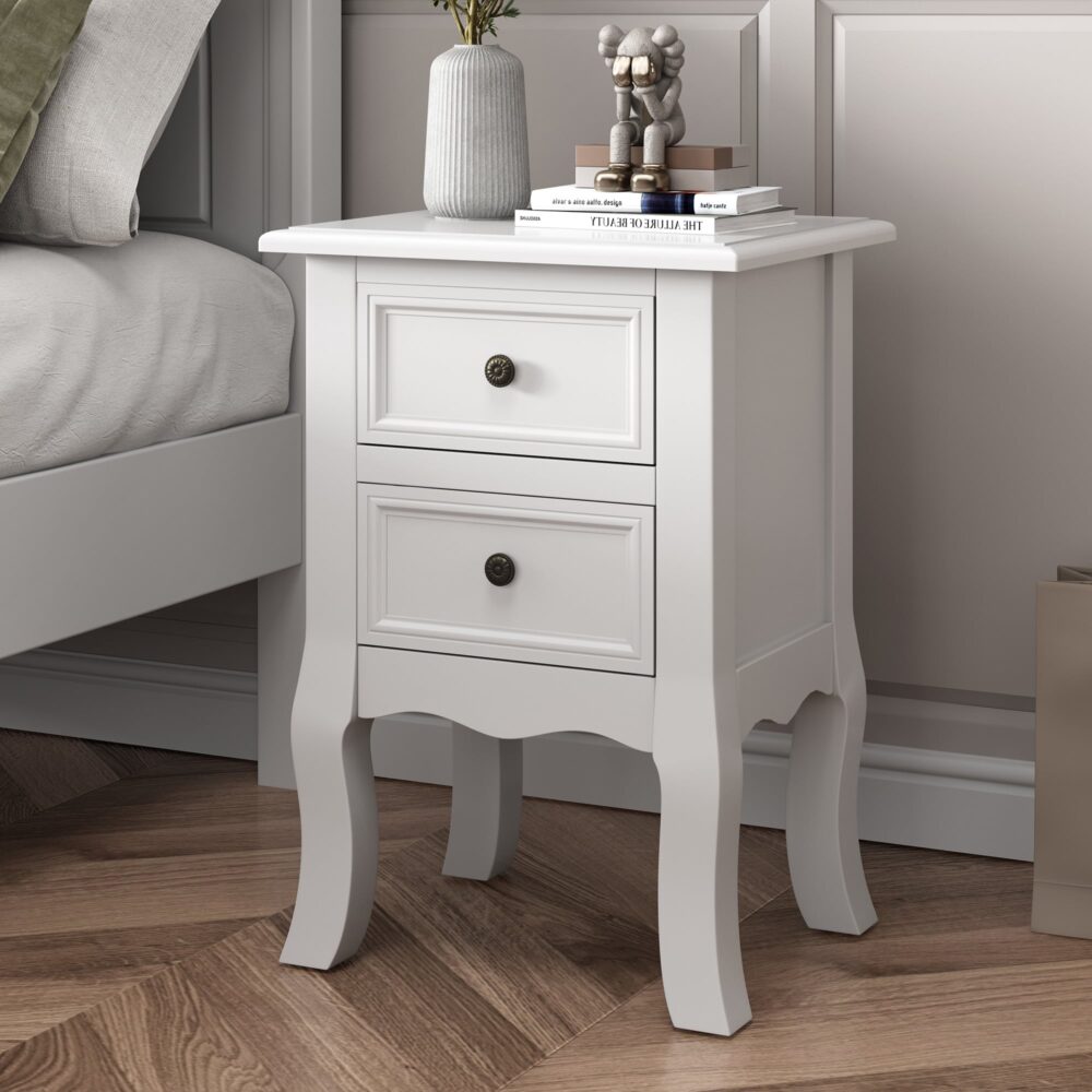 Set of 2 Kamloops Wooden Bedside Tables French Nightstand with 2 Drawe