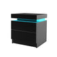 Inuvik LED Bedside Tables RGB LED Side Table High Gloss Nightstand Cabinet with 2 Drawers - Black