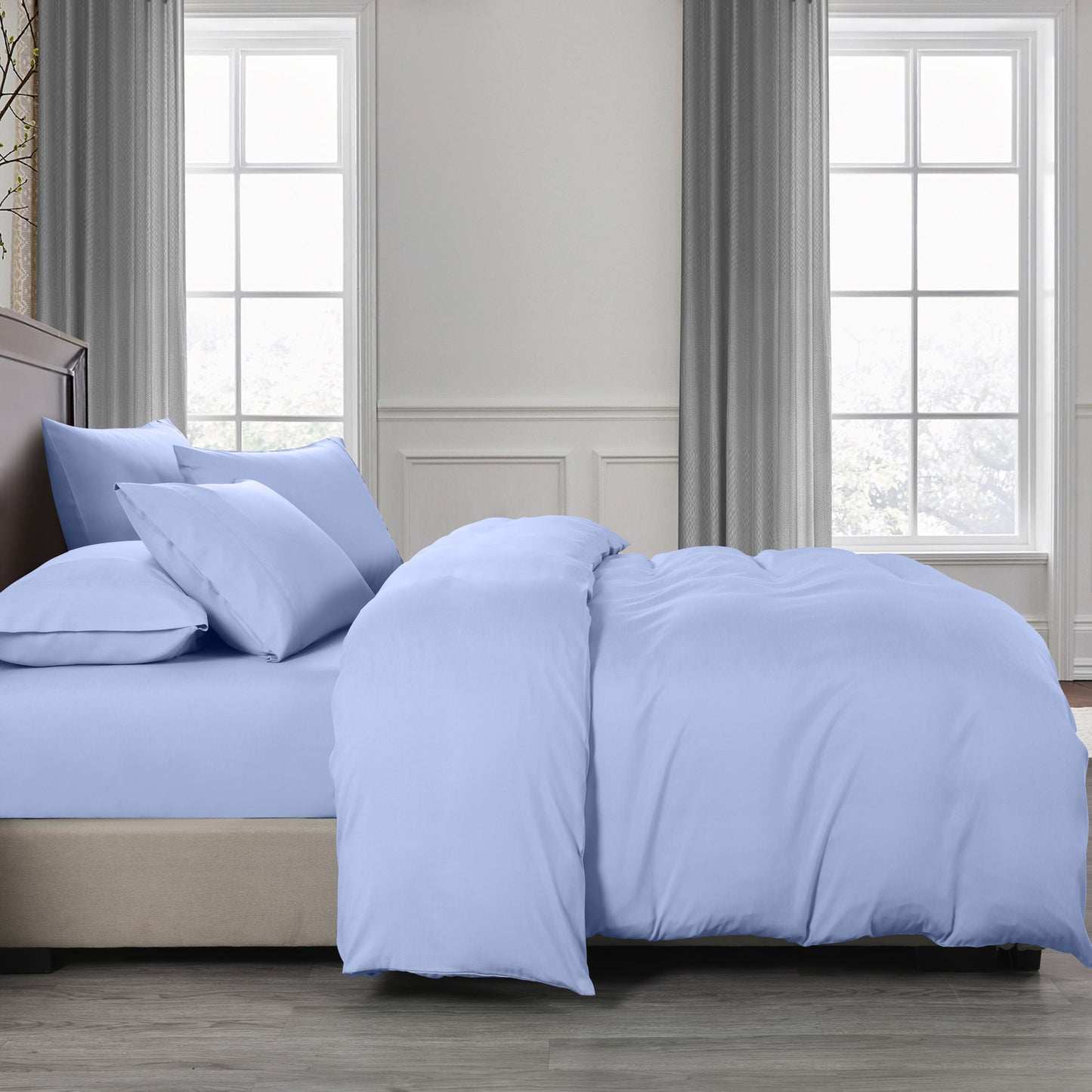 QUEEN 2000TC Bamboo Cooling Quilt Cover Set - Light Blue