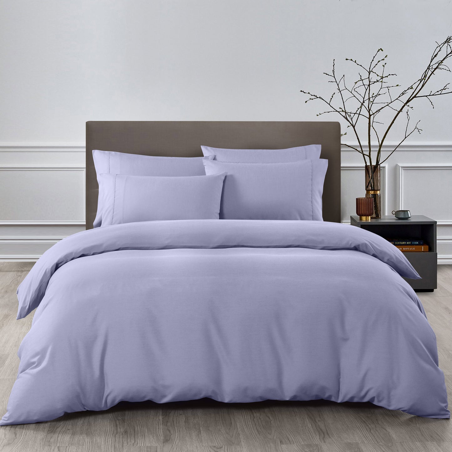 QUEEN 2000TC Bamboo Cooling Quilt Cover Set - Lilac Grey