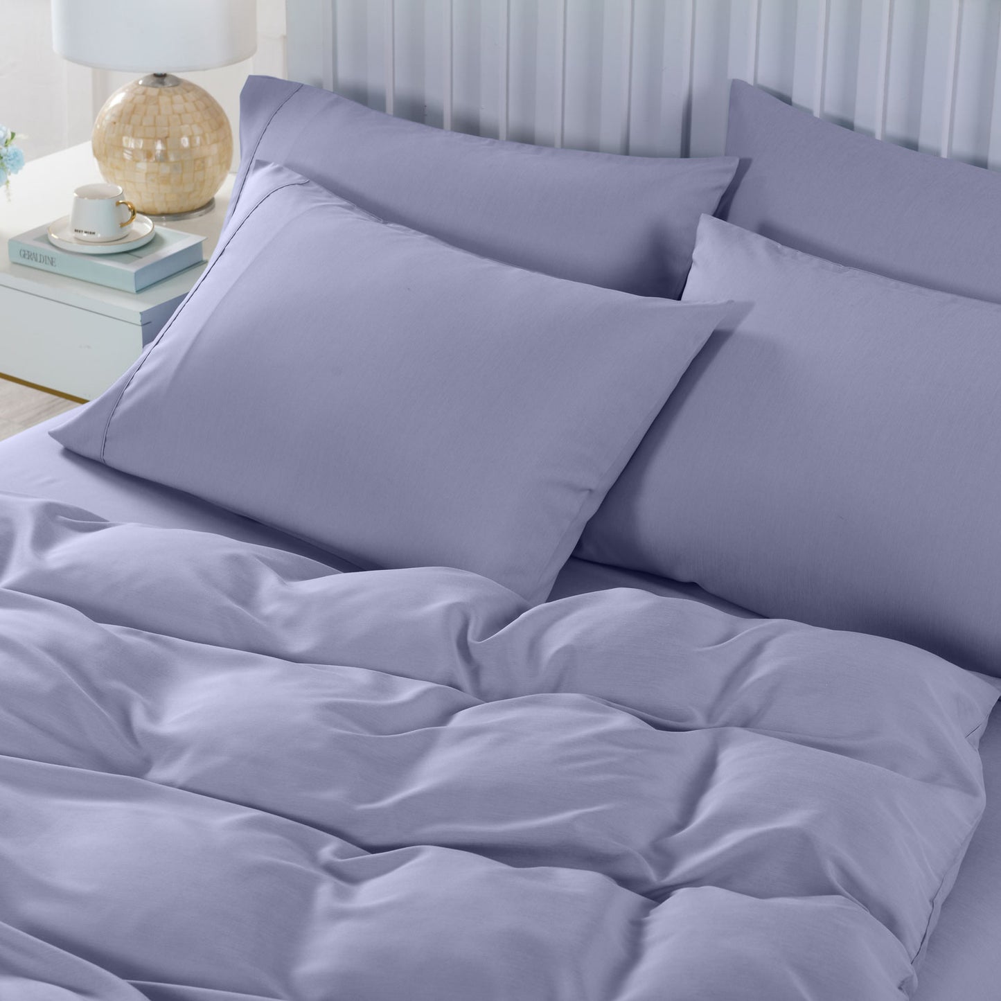 DOUBLE 2000TC Bamboo Cooling 6-Piece Bedding Combo Set - Lilac Grey