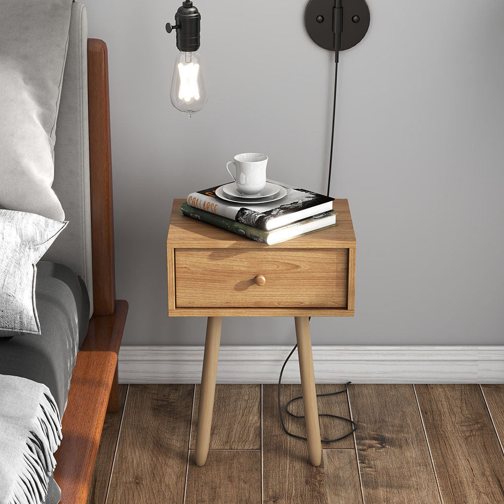 Burnaby Wooden Bedside Tables with 2 Drawers - Light Brown