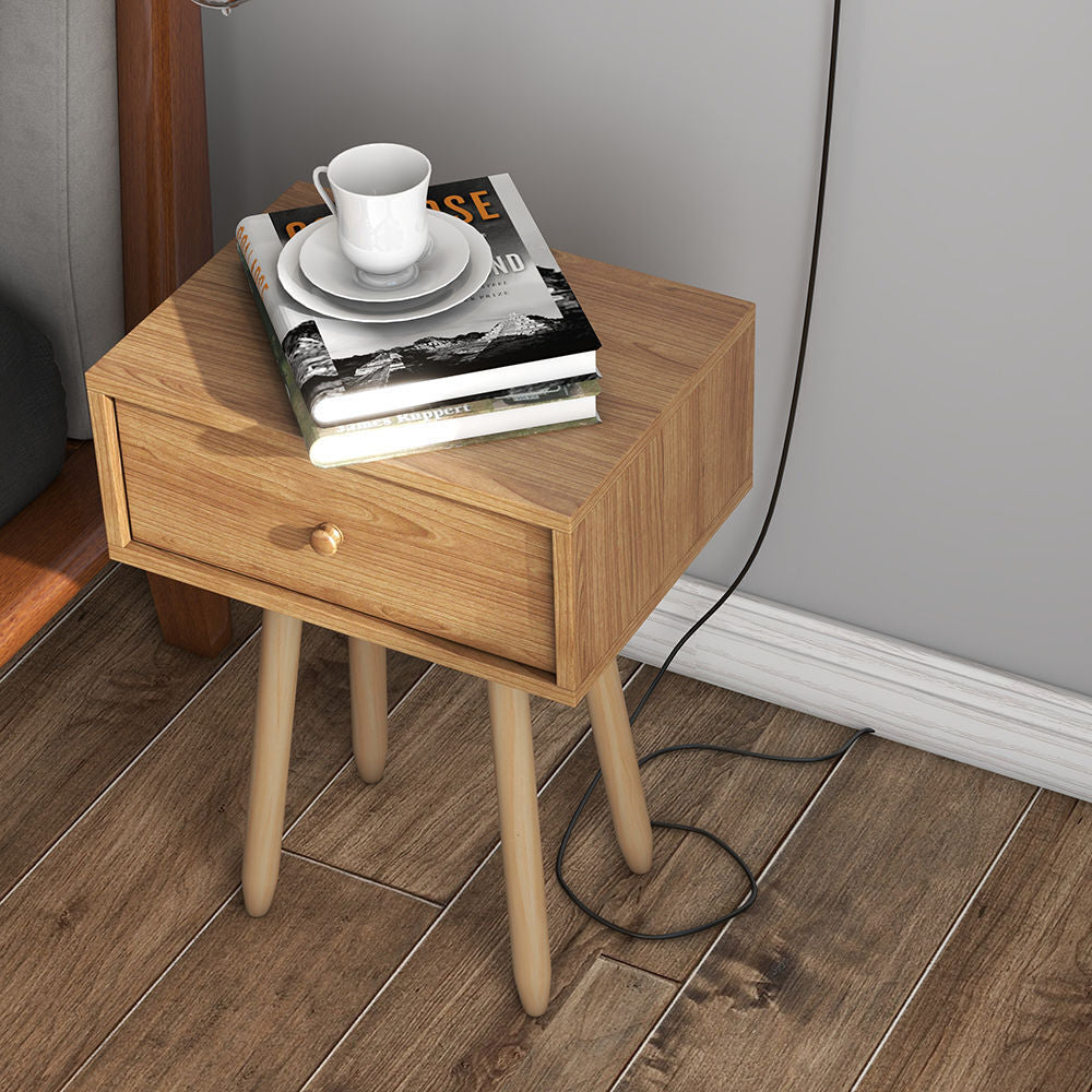 Burnaby Wooden Bedside Tables with 2 Drawers - Light Brown