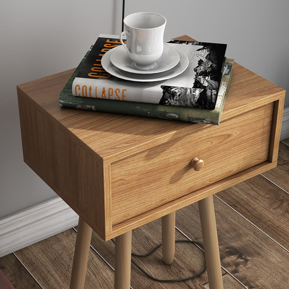 Burnaby Wooden Bedside Tables with 2 Drawers - Light Brown