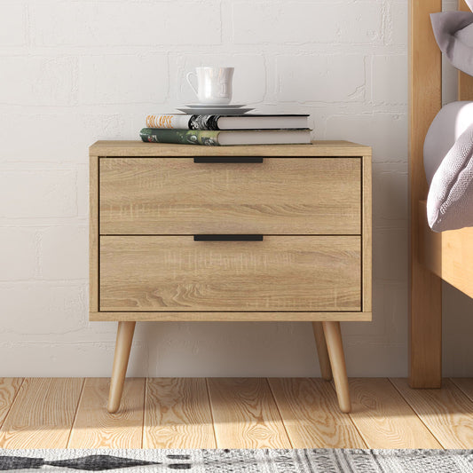 Equimalt Wooden Bedside Tables with 2 Drawers - Light Brown