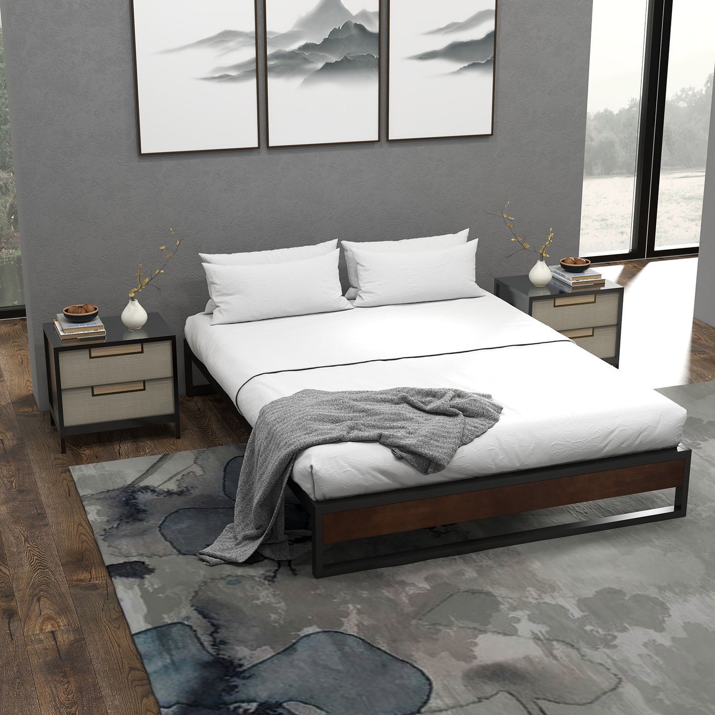 Blake Metal And Wood Bed Base - Queen