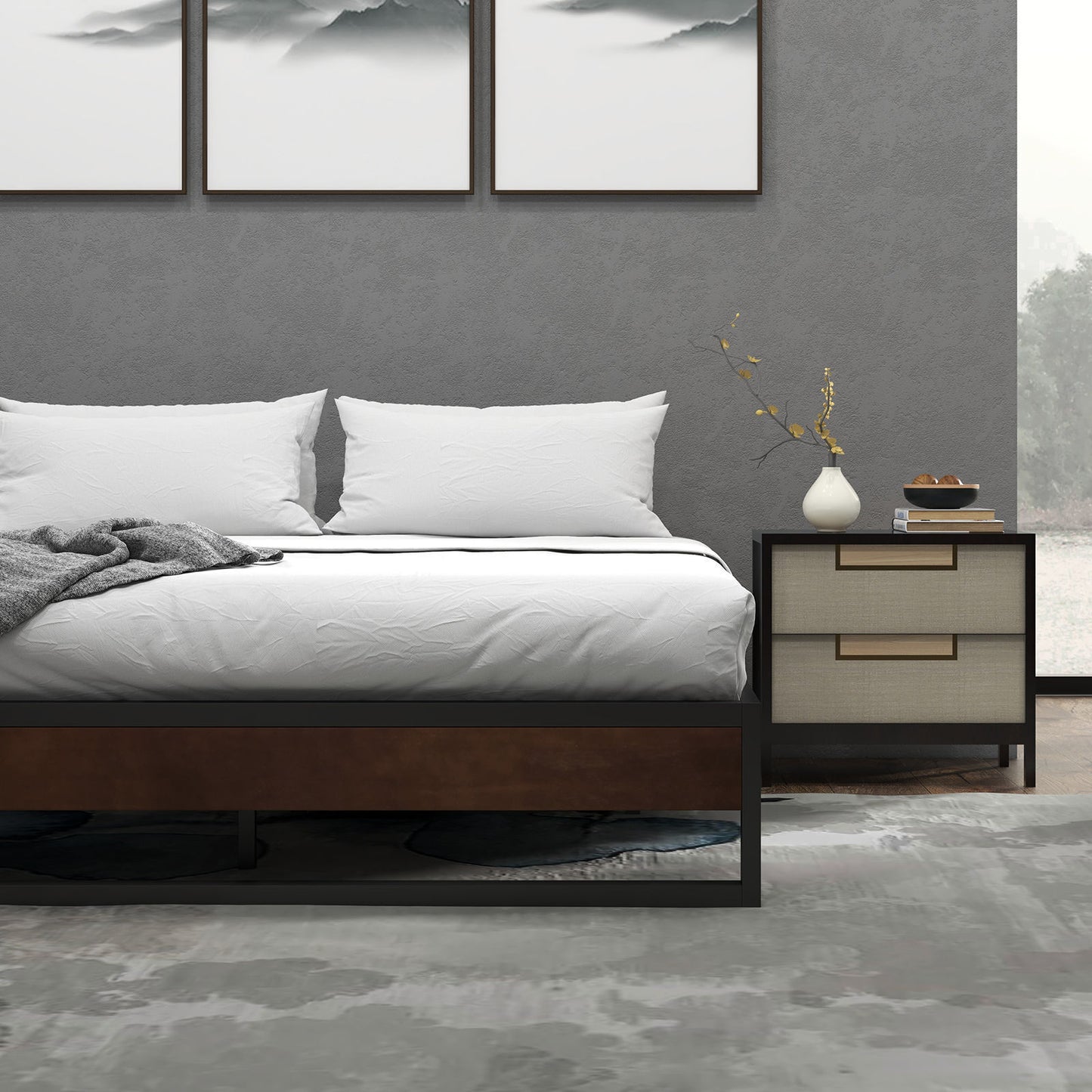 Blake Metal And Wood Bed Base - King