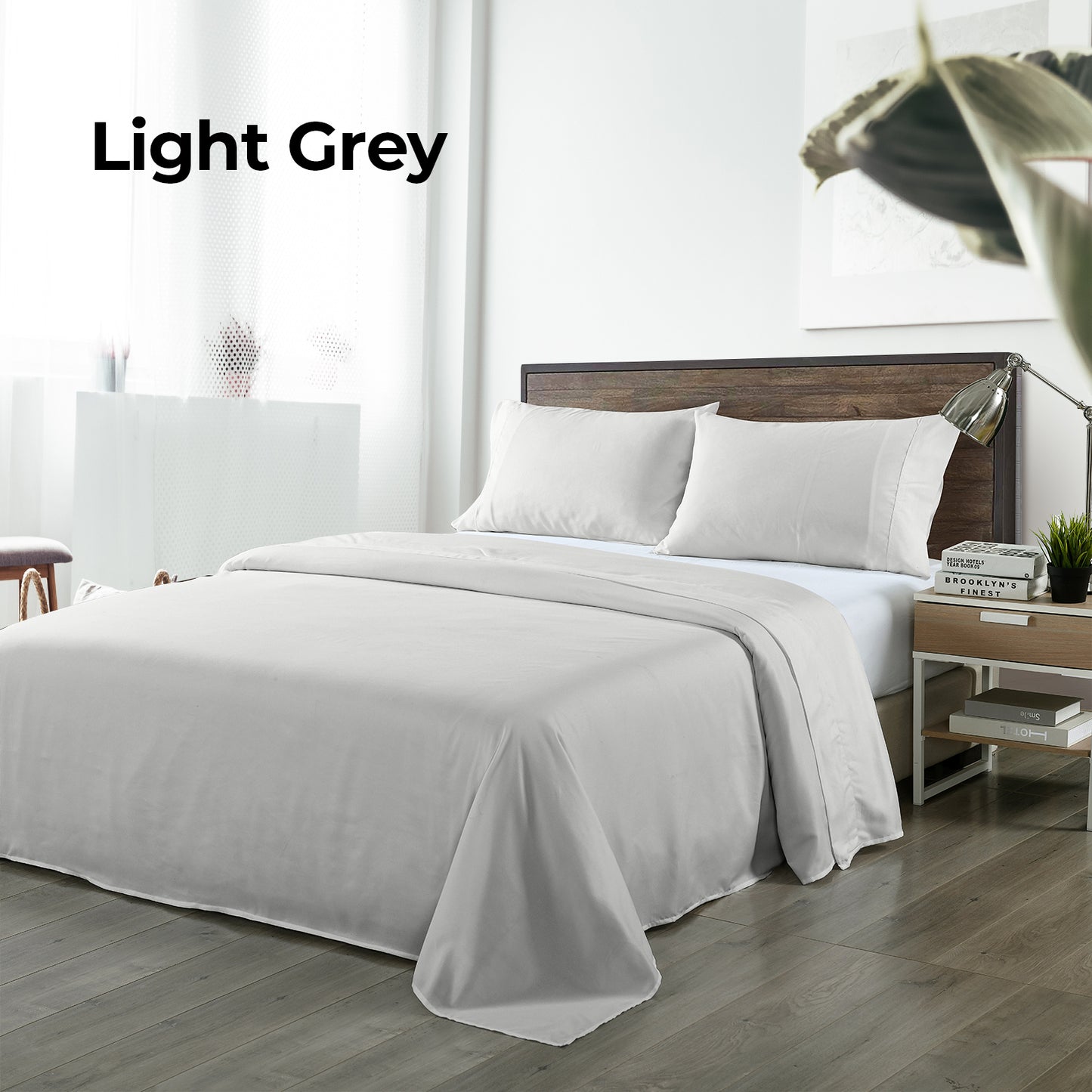 Queen Royal Comfort Blended Bamboo Sheet Set Light Grey -