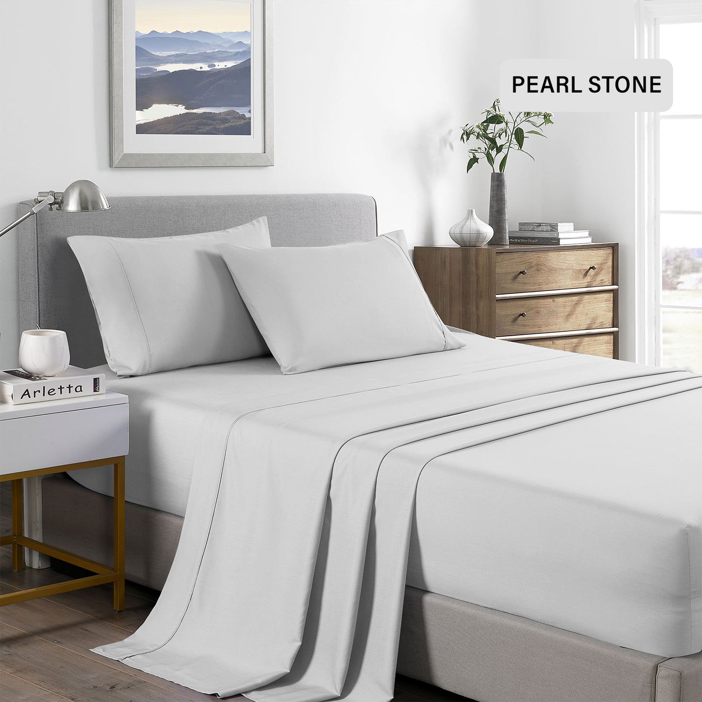 Single Royal Comfort Bamboo Cooling 2000TC Sheet Set - Pearl Stone