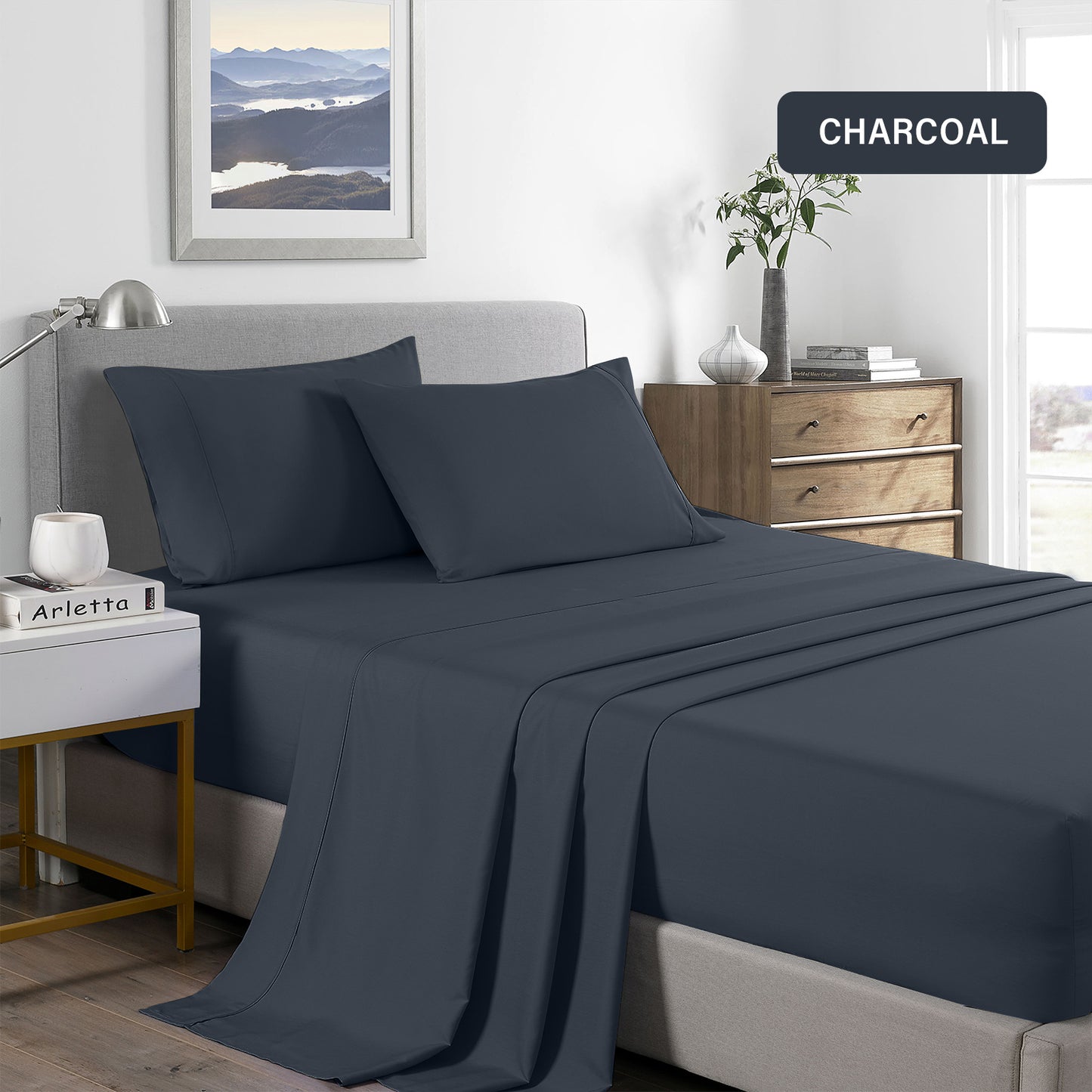 Single Royal Comfort Bamboo Cooling 2000TC Sheet Set - Charcoal