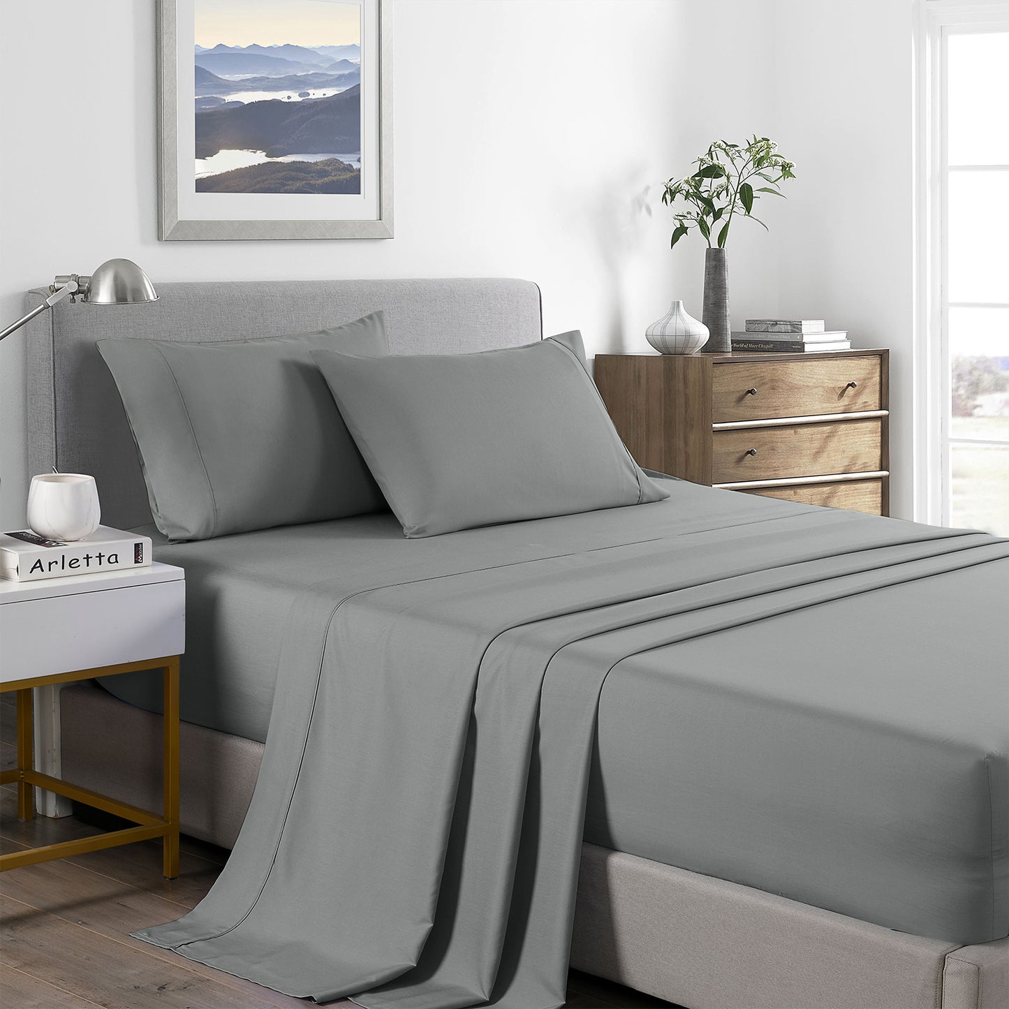 KING 2000TC 4-Piece Bamboo Cooling Sheet Set - Mid Grey