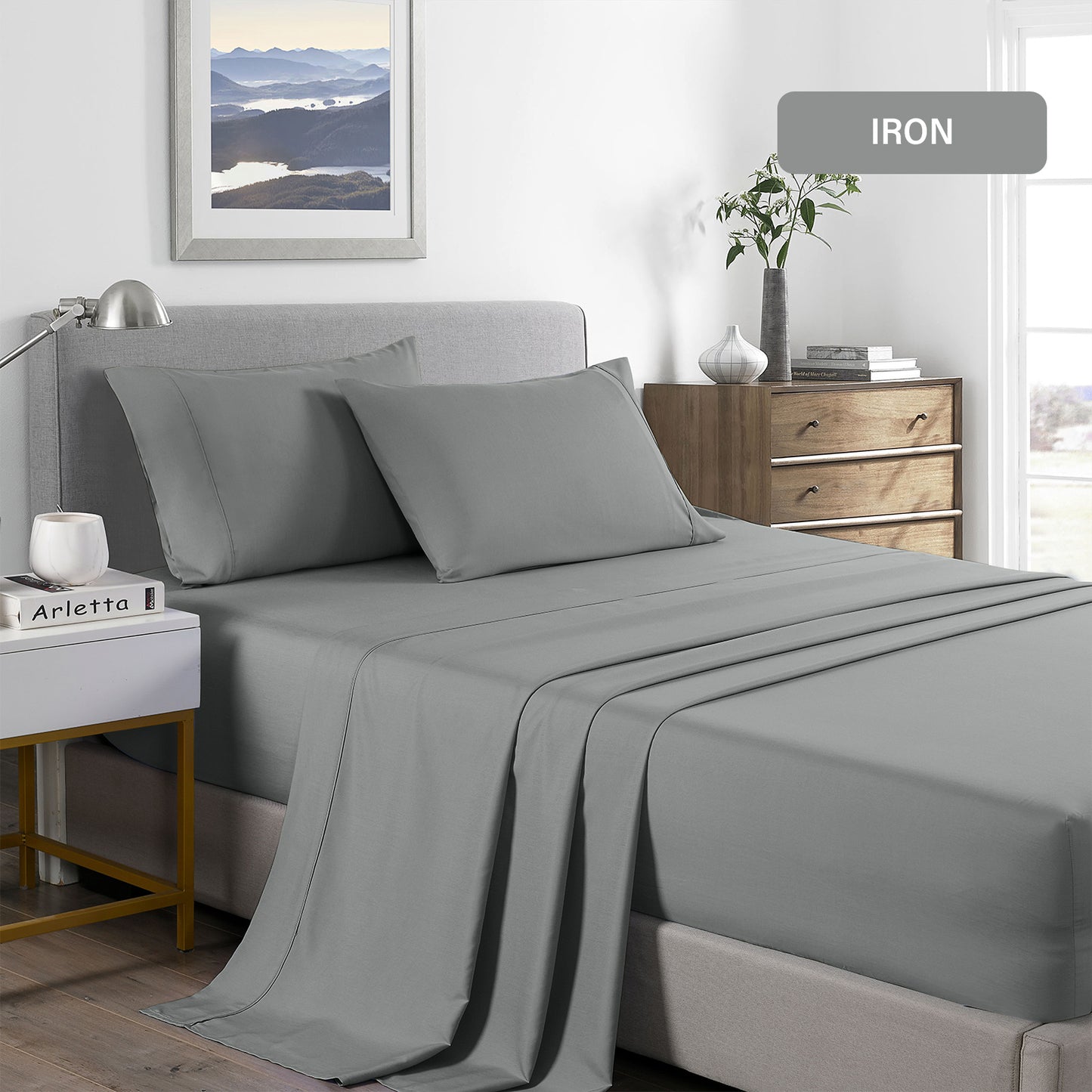 KING 2000TC 4-Piece Bamboo Cooling Sheet Set - Mid Grey