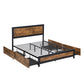 Mara Metal Bed Frame Platform Wooden with 4 Drawers Rustic - Black & Wood Queen