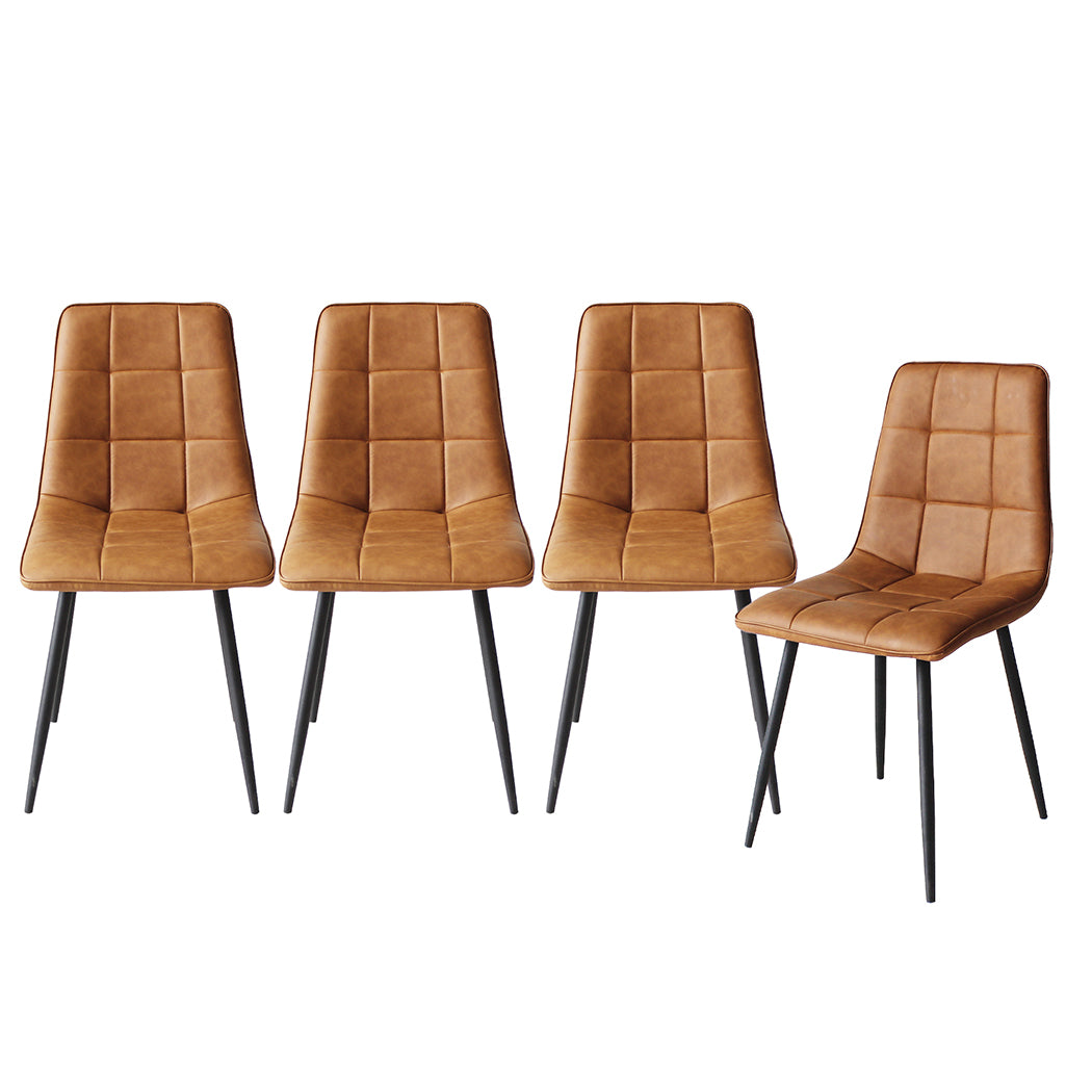 Avery Set of 4 Dining Chairs Kitchen Table Lounge Room Padded Seat PU Leather - Brown