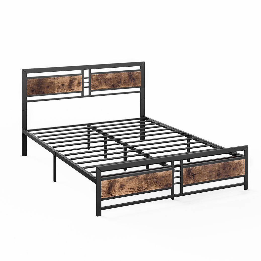 Royal Metal Bed Frame Base Platform Wooden Headboard - Black Double