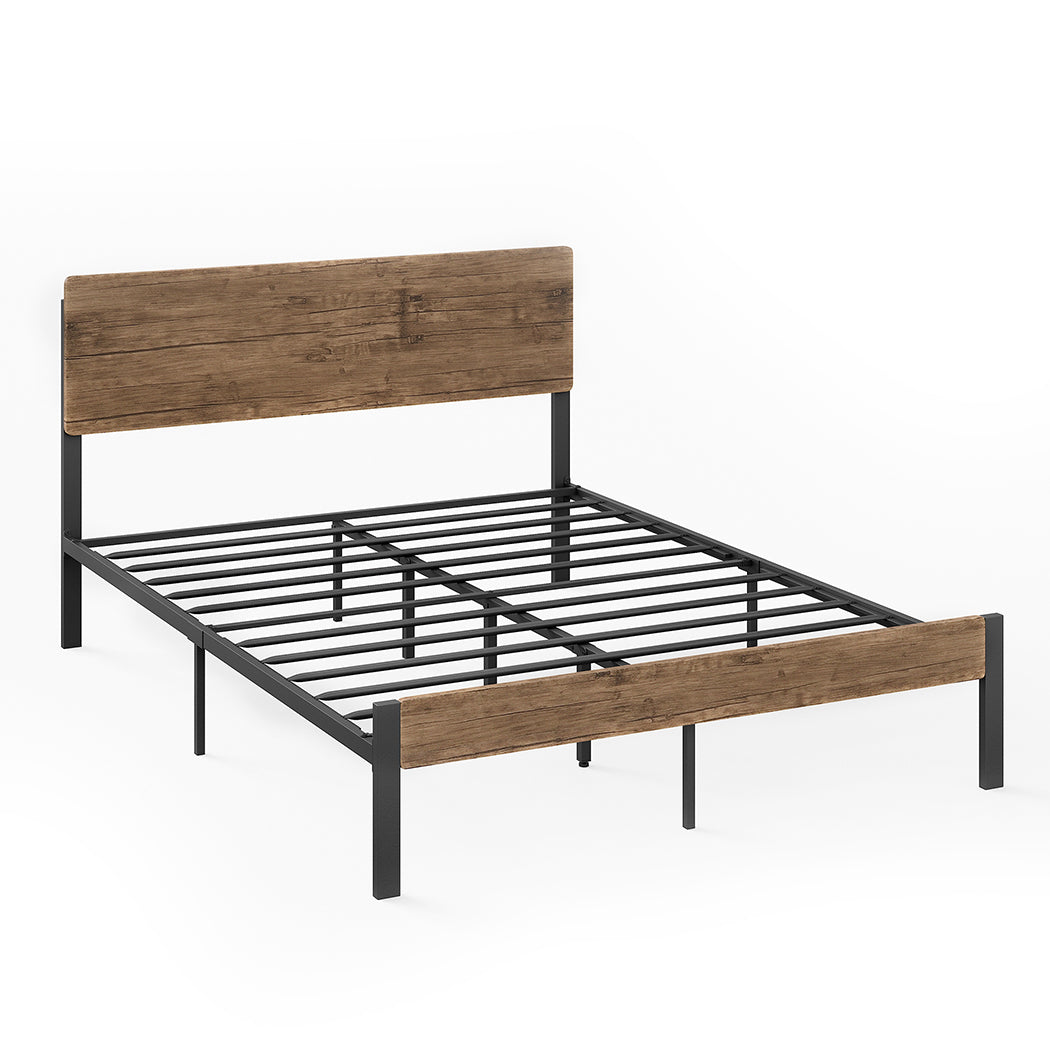 Ruden Metal Bed Frame Base Platform Wooden Headboard - Brown King