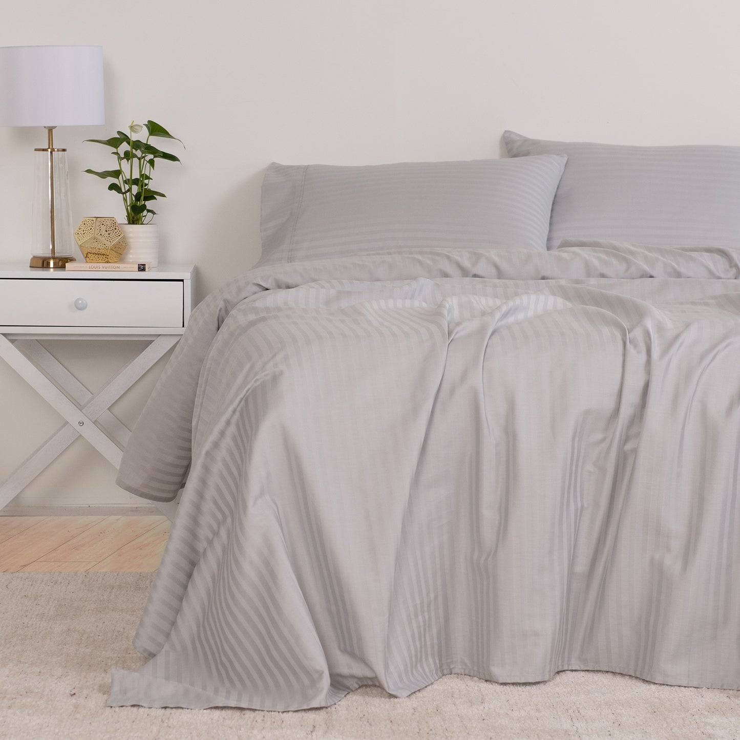 Queen Kensington 1200TC Cotton Sheet Set Stripe - Silver Grey