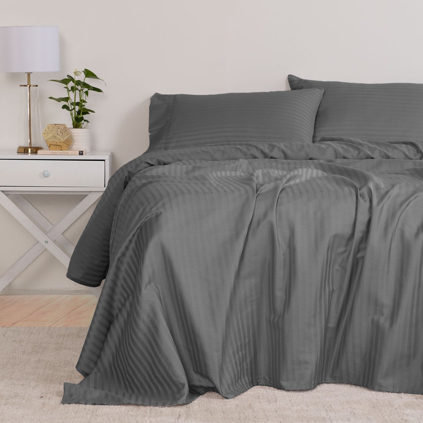 Queen Kensington 1200TC Cotton Sheet Set Stripe - Charcoal