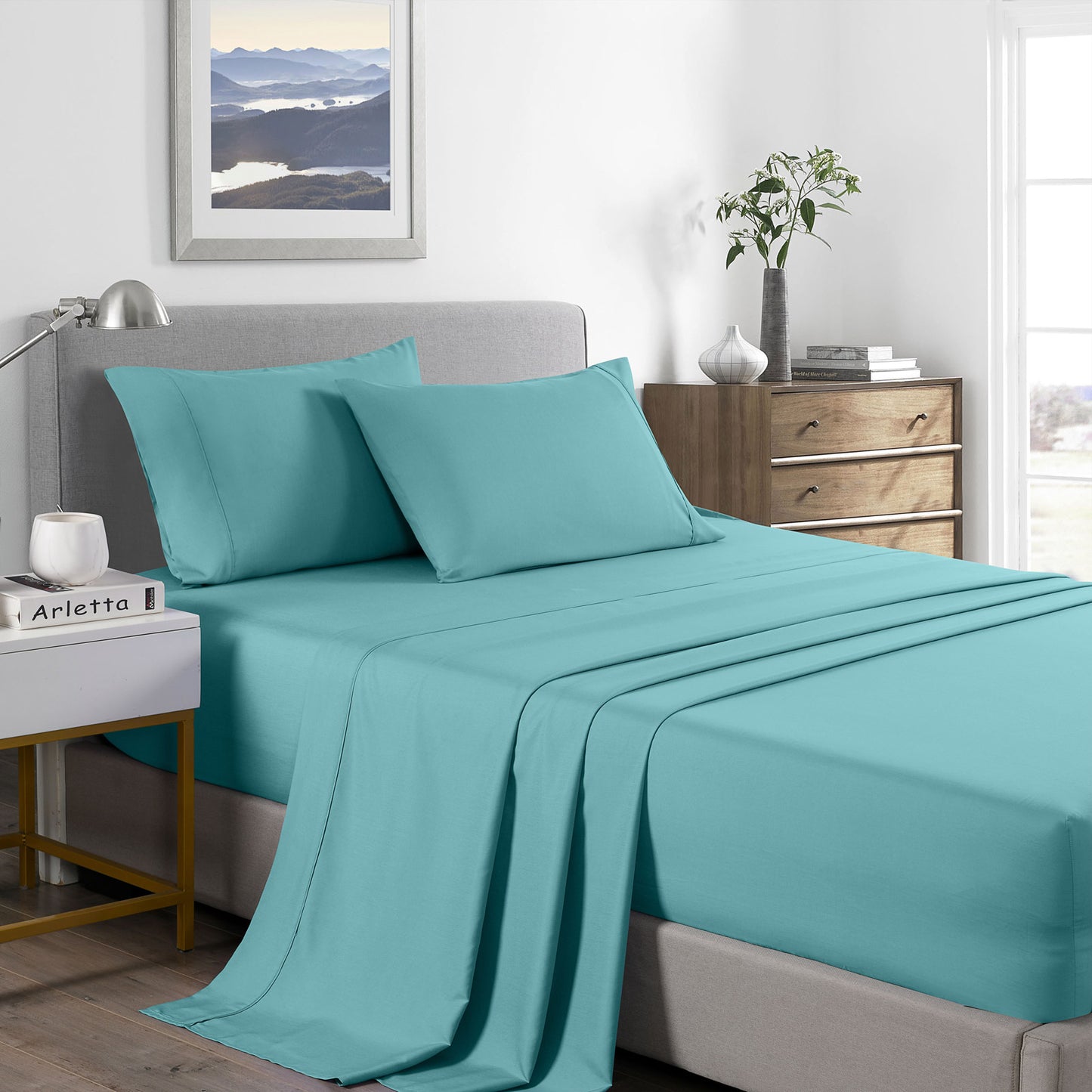 Single Royal Comfort Bamboo Cooling 2000TC Sheet Set - Aqua