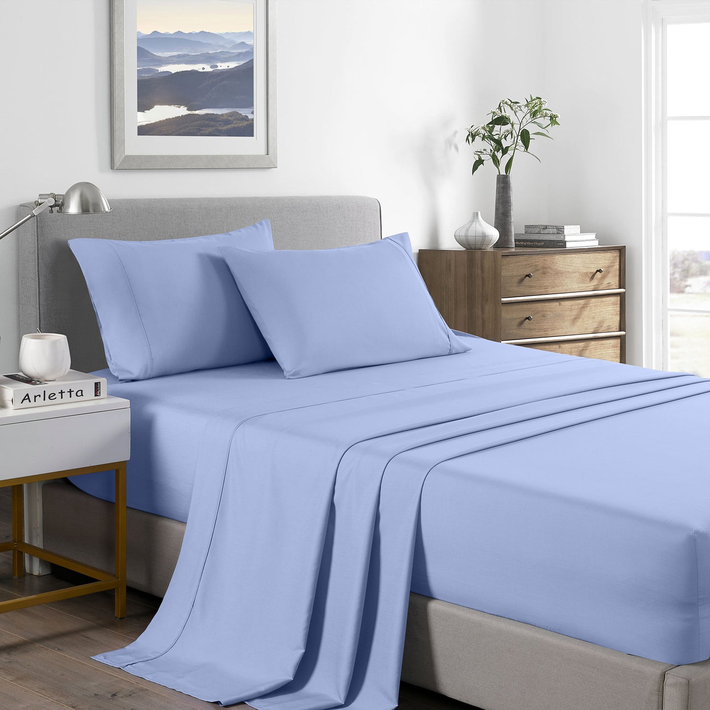 SINGLE 3-Piece Bamboo Cooling 2000TC Sheet Set - Light Blue