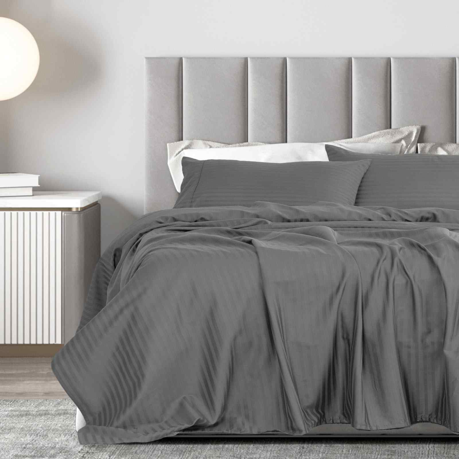 KING 1200TC 4-Piece Damask Stripe Cotton Blend Sheet Set - Charcoal Gr ...