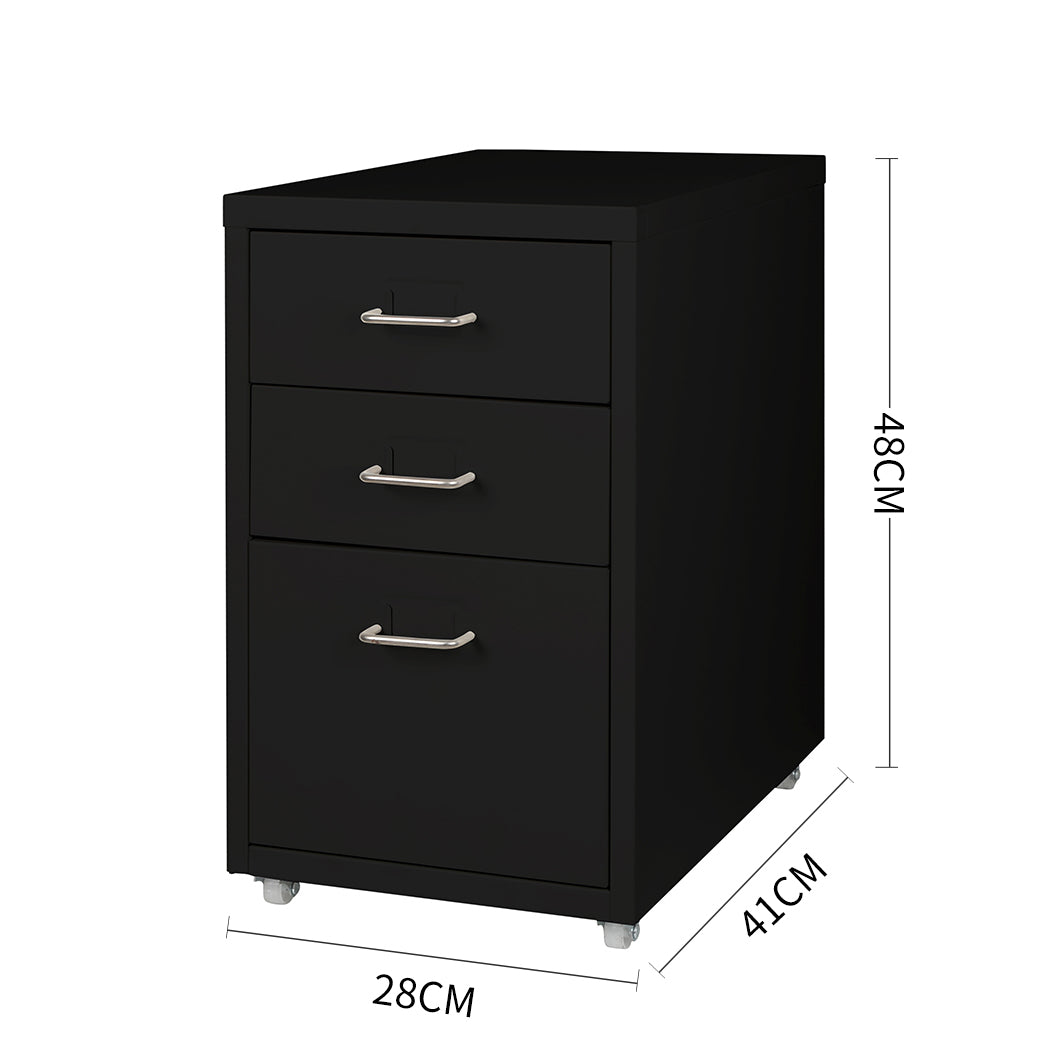 Levede 3 Drawer Office Drawers Cabinet Black