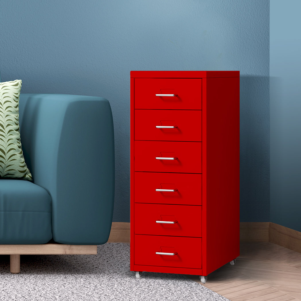 Levede 6 Drawer Office Cabinet Drawers Red