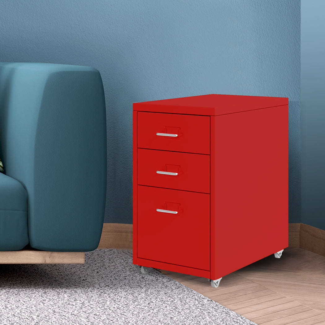 Levede 3 Drawer Office Drawers Cabinet Red