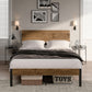 Ruden Metal Bed Frame Base Platform Wooden Headboard - Brown Queen