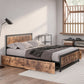 Ruth Metal Bed Frame Platform Wooden with 4 Drawers Rustic - Black & Wood Queen