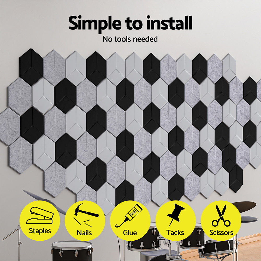 Acoustic Foam 12pcs 35x30x0.9cm Soundproof Absorption Panel Adhesive Black