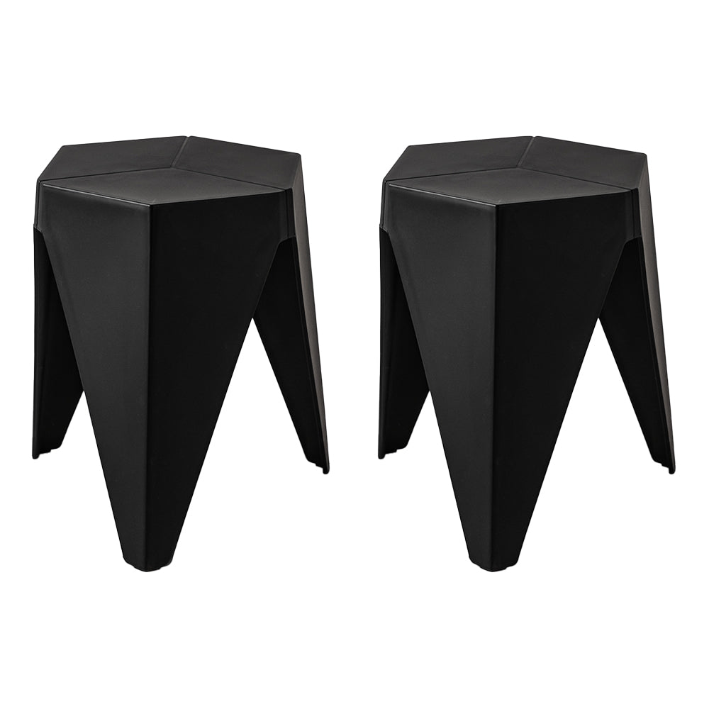 Set of 2 Puzzle Stool Plastic Stacking Bar Stools Dining Chairs Kitchen - Black