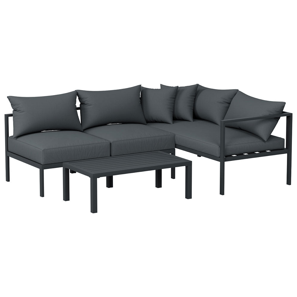 Atlas 4-Seater Aluminium Patio Furniture Setting 4-Piece Outdoor Sofa Set - Charcoal