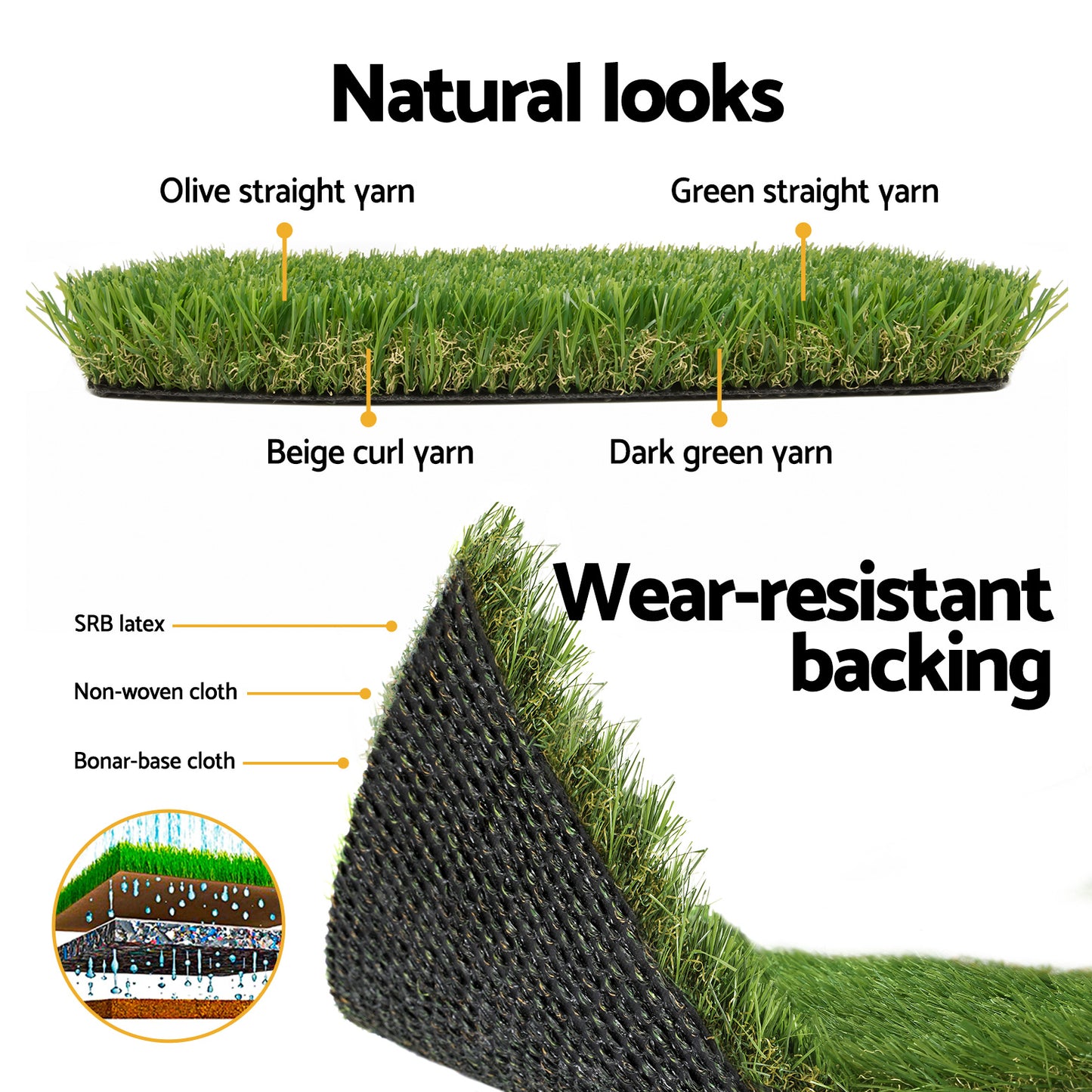 30sqm Artificial Grass 30mm 2mx5m Synthetic Fake Lawn Turf Plastic Plant - 4-Colour Green