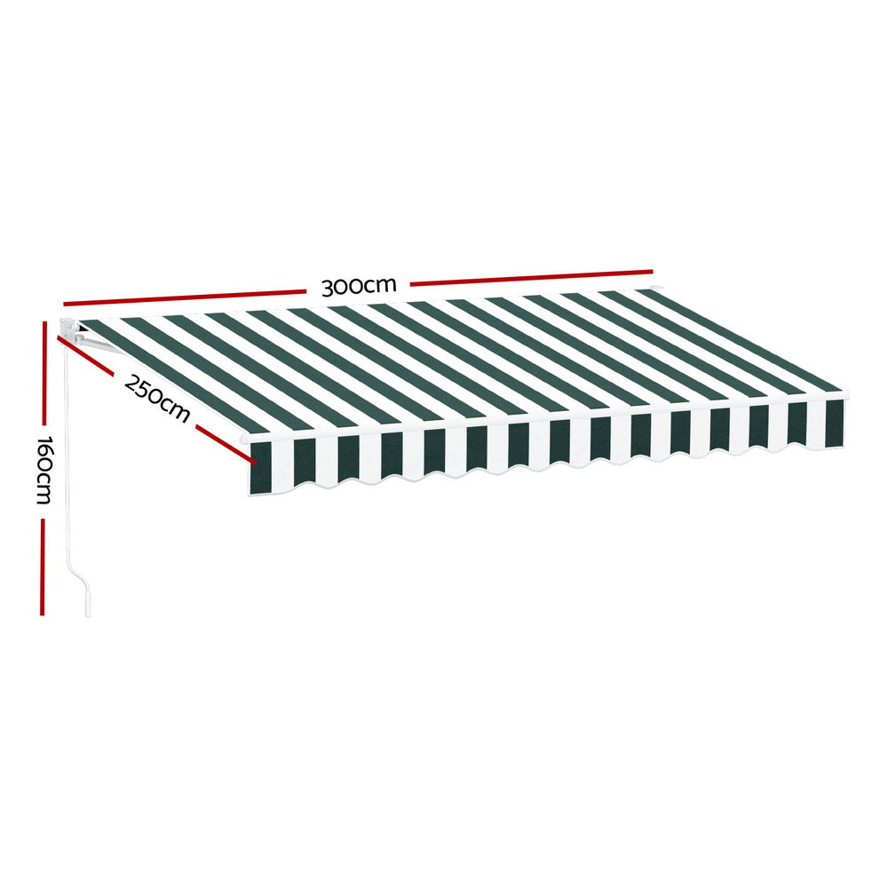 Retractable Folding Arm Awning Manual Sunshade 3Mx2.5M - Green