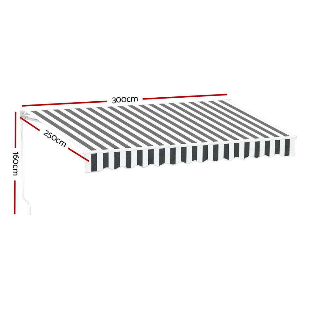 Retractable Folding Arm Awning Manual Sunshade 3Mx2.5M - Grey & White