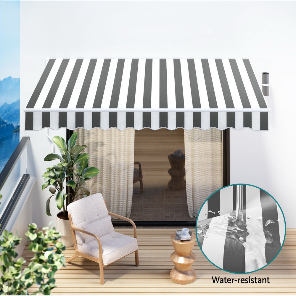 Retractable Folding Arm Awning Manual Sunshade 4Mx3M - Grey & White