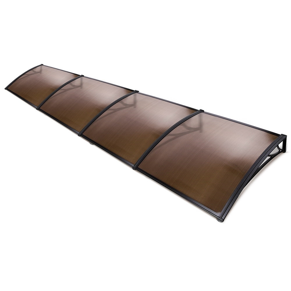 Window Awning Door Canopy 1m x 4m Sheet Black Plastic Frame - Brown
