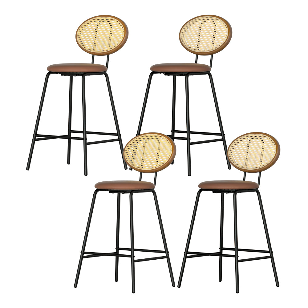 Set of 4 Valletta Bar Stools PU Leather Stools - Brown