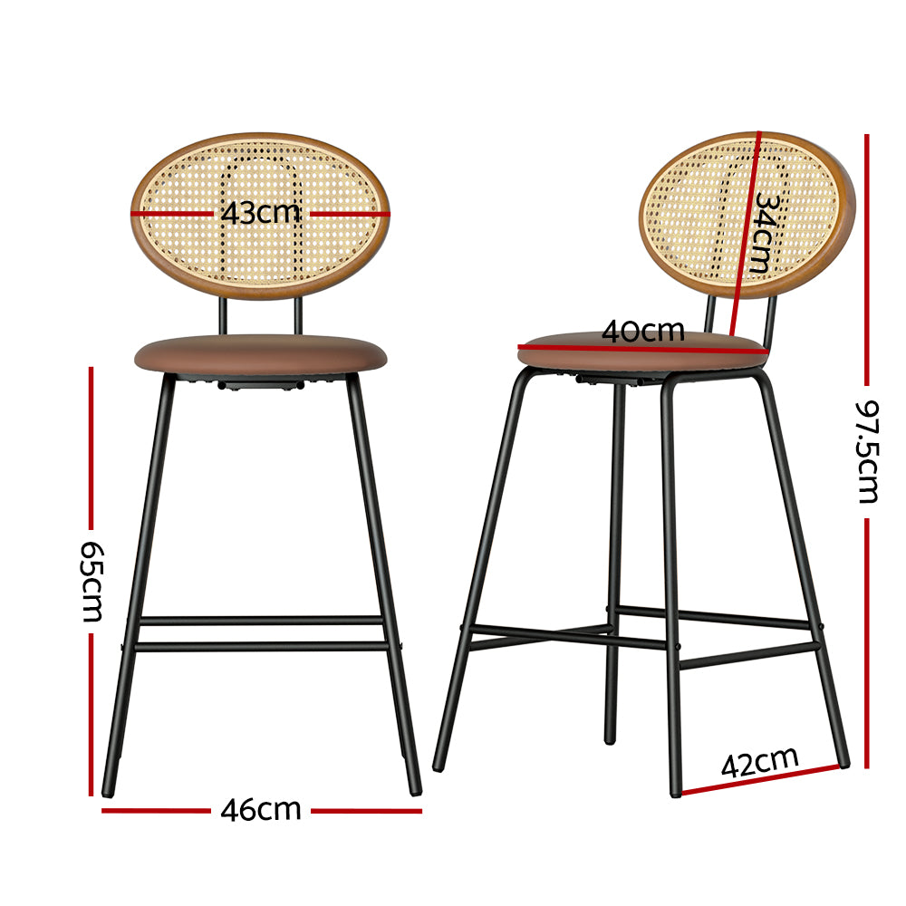 Set of 4 Valletta Bar Stools PU Leather Stools - Brown