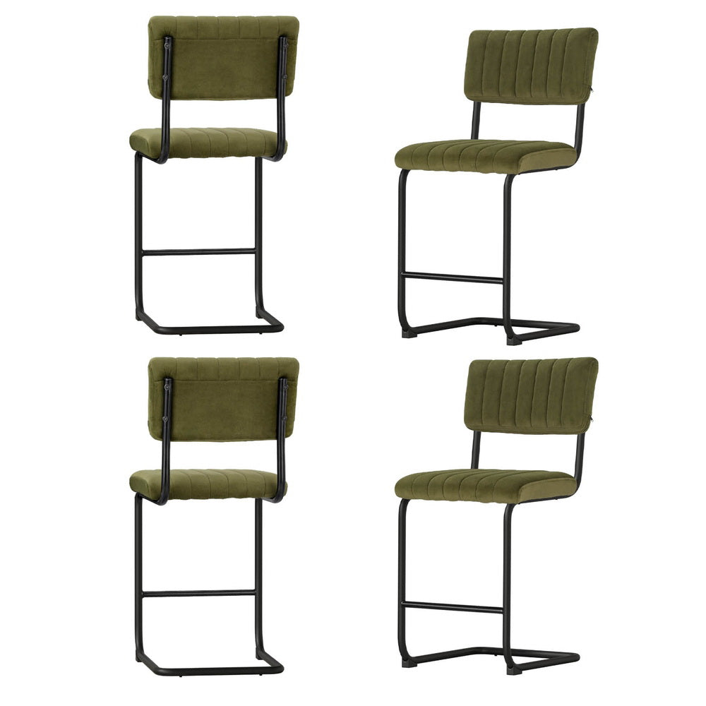 Set of 4 Nairobi Bar Stools Velvet Chairs - Green