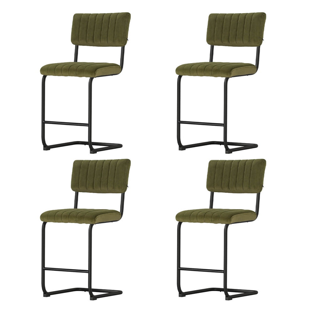 Set of 4 Nairobi Bar Stools Velvet Chairs - Green