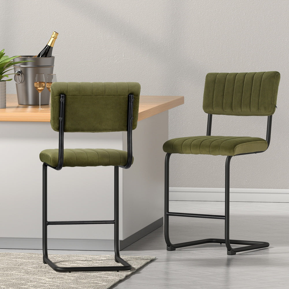 Set of 4 Nairobi Bar Stools Velvet Chairs - Green