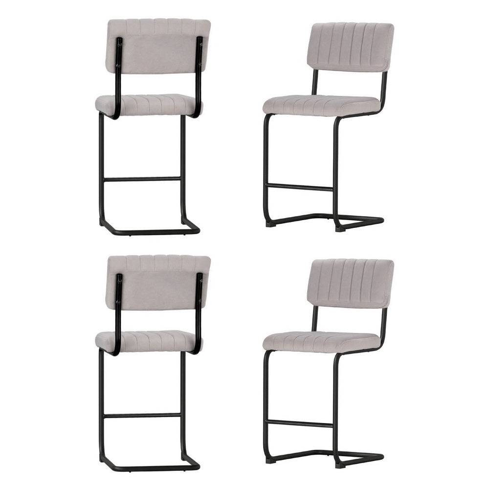 Set of 4 Nairobi Bar Stools Velvet Chairs - Grey