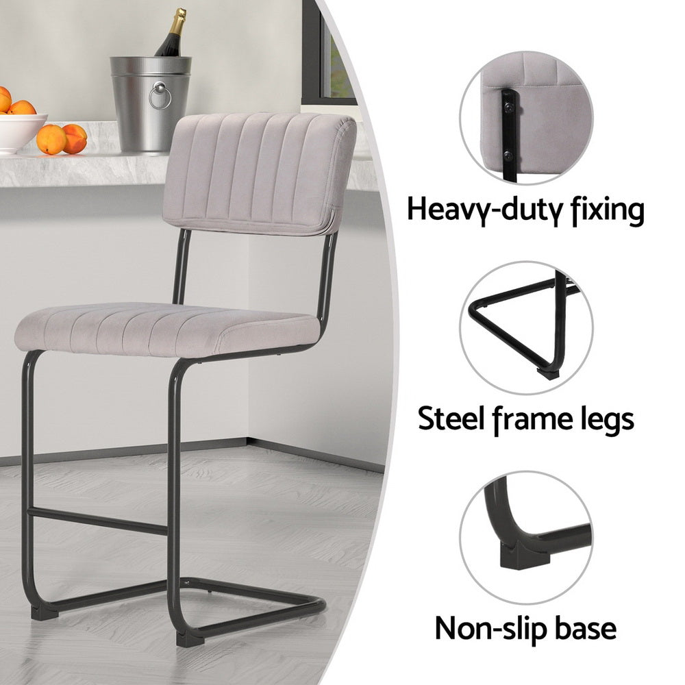 Set of 4 Nairobi Bar Stools Velvet Chairs - Grey