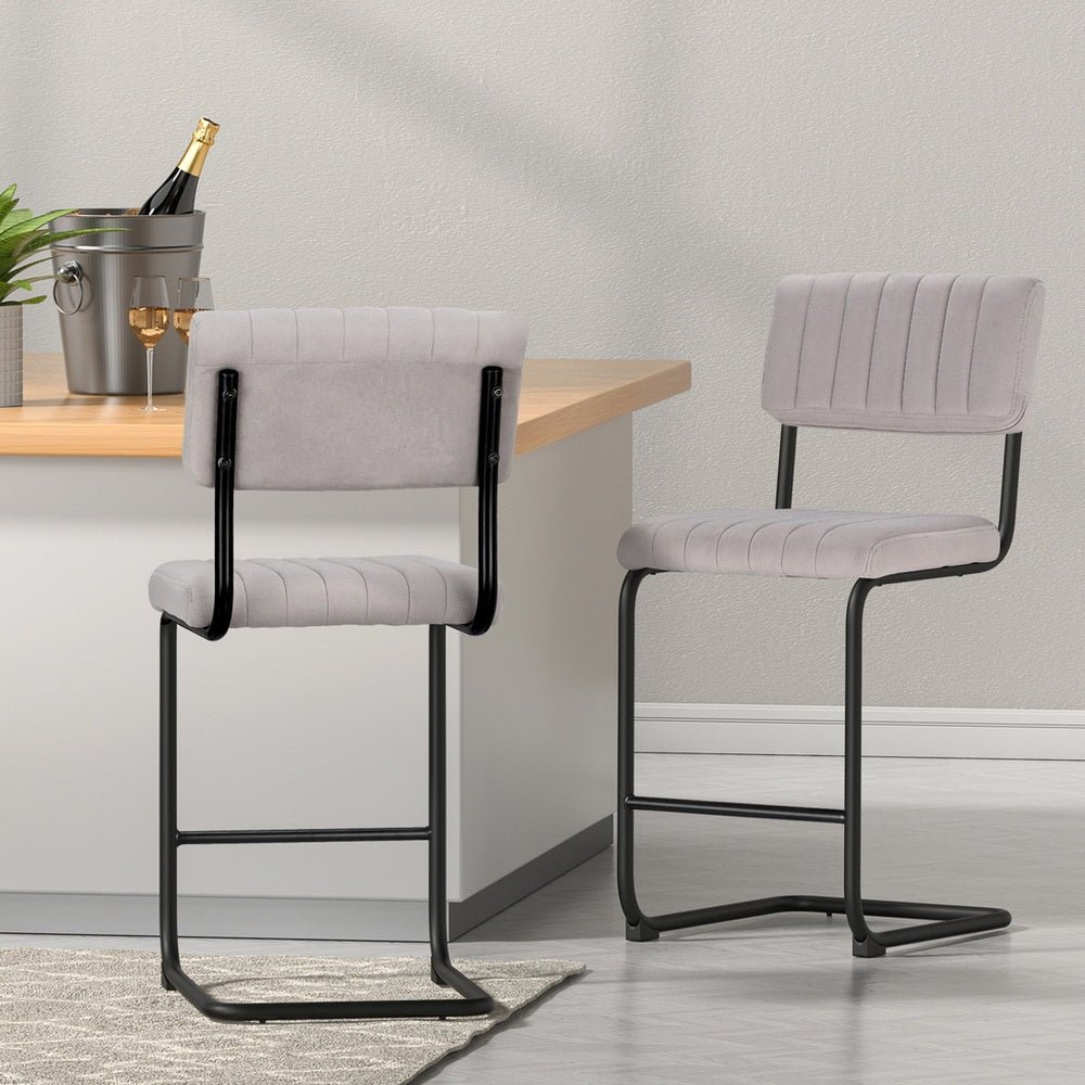 Set of 4 Nairobi Bar Stools Velvet Chairs - Grey