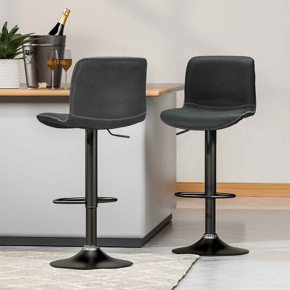 Set of 2 Karachi Bar Stools Kitchen Swivel Gas Lift Chairs - Black